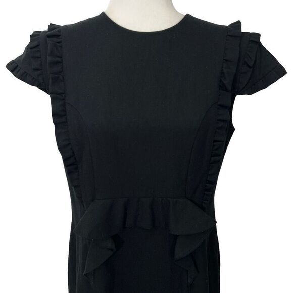 Miu Miu Dress Sz 6 Short Sleeve Wool blend Black w Ruffle Trim Sheath Style - Picture 2 of 11
